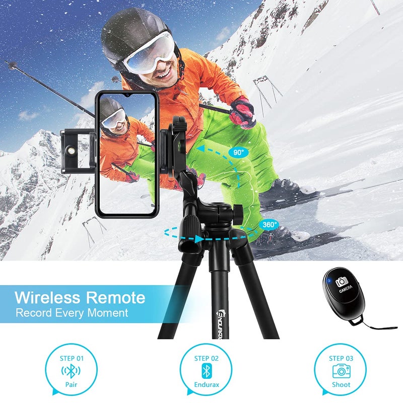 Endurax حامل كاميرا إندوركس 60 بوصة لكاميرات كانون ريبيل إيوس ونيكون DSLR، حاملات سفر للهواتف والأجهزة اللوحية مع جهاز تحكم عن بعد باللون الأسود - Image 4